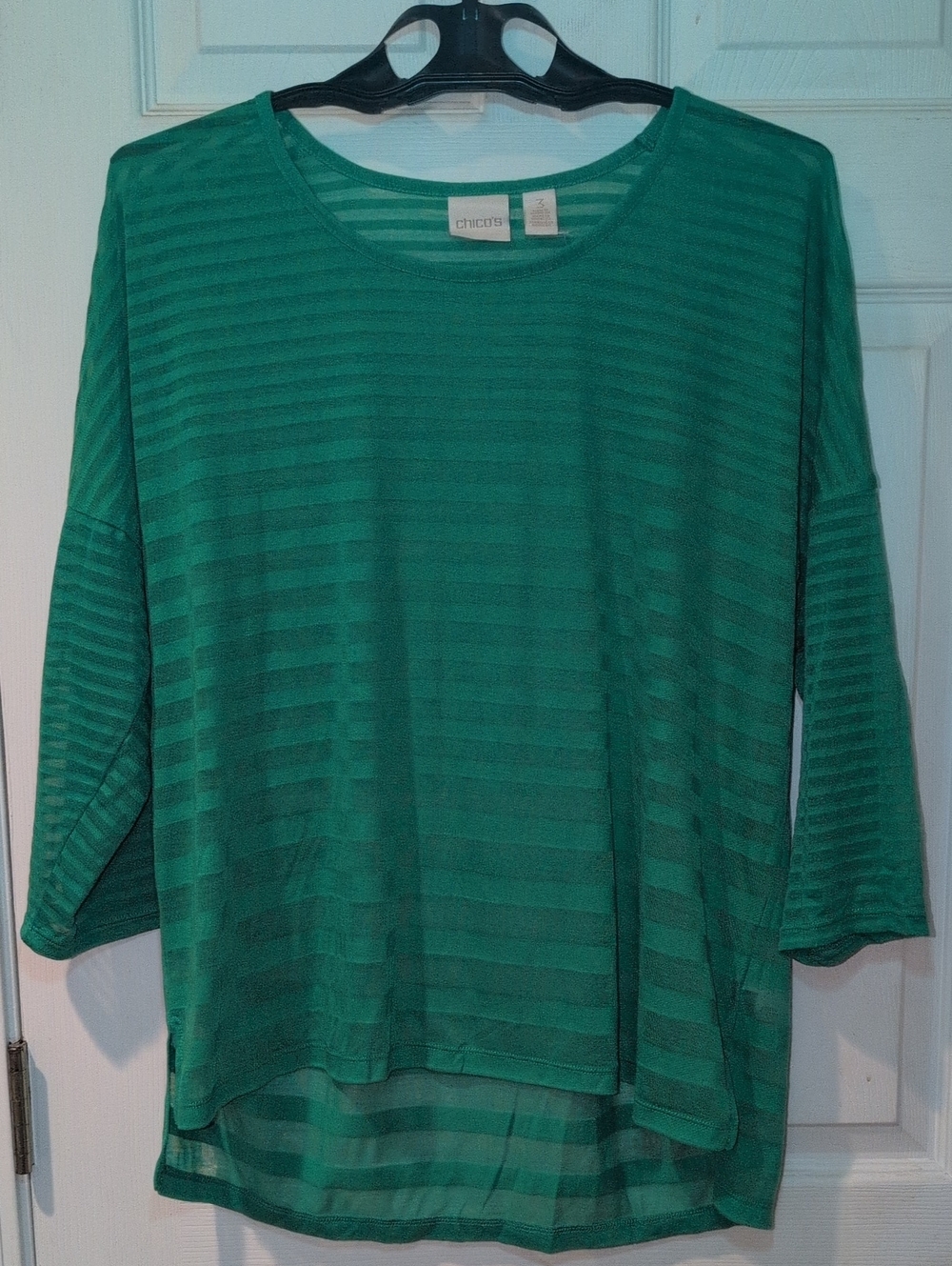 Chico's Emerald Green Sheer Striped Tunic